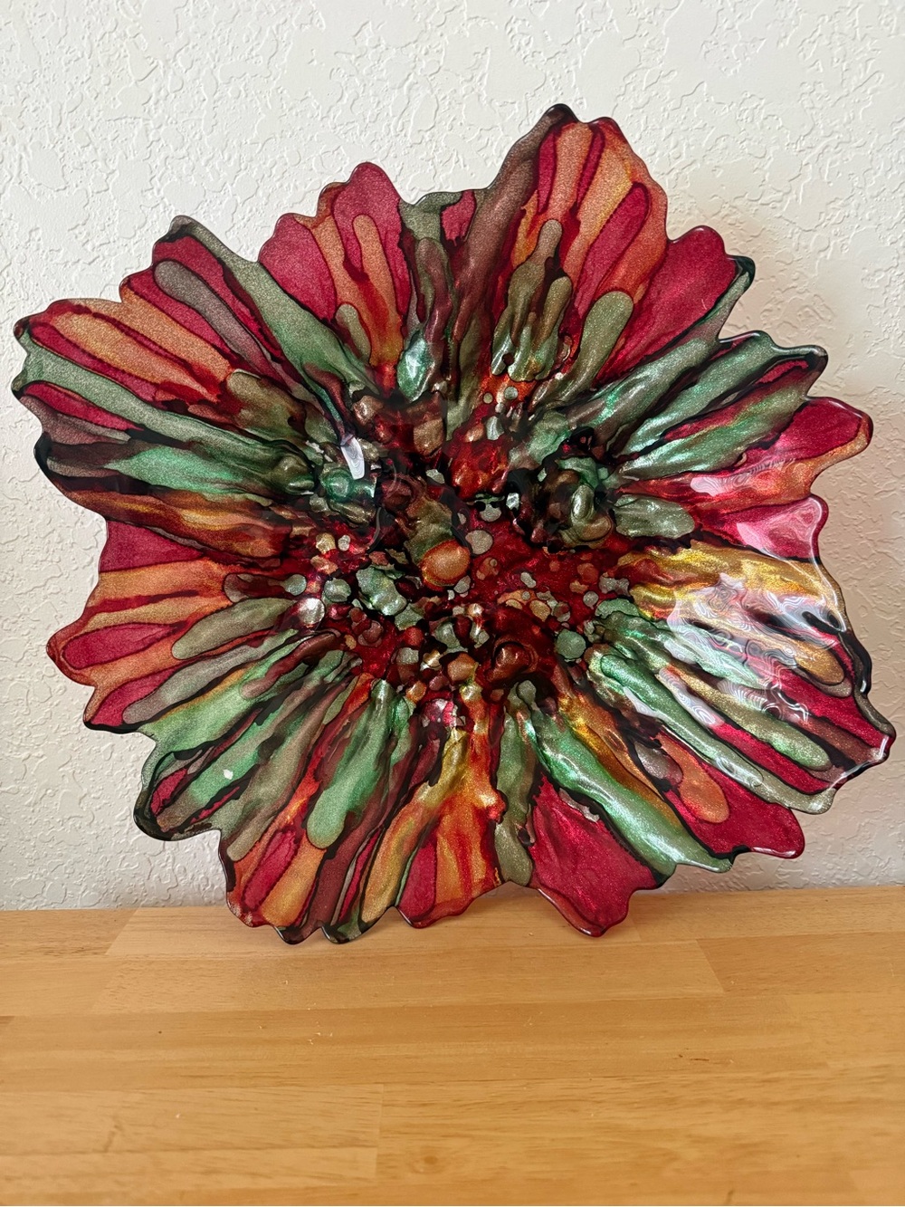 Pier 1 Artisan Red & Green Floral Glass bowl